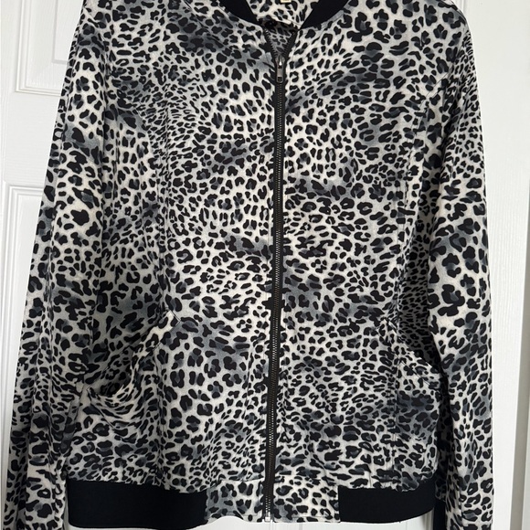 Kori Jackets & Blazers - Kori Black and White Leopard Bomber Jacket